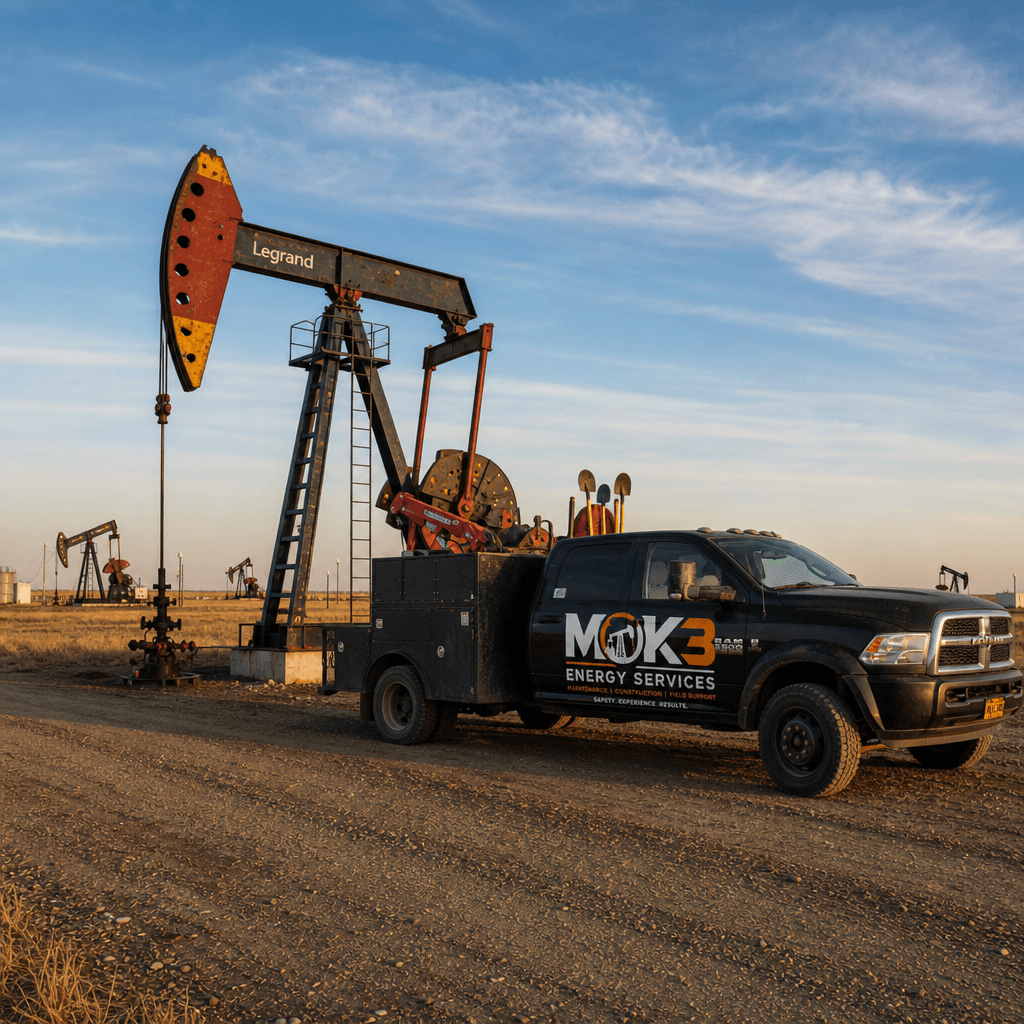MOK3 maintenance truck at a prairie wellsite